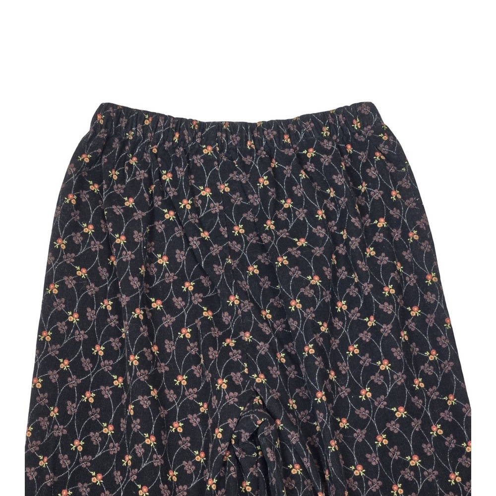 FLAX Black Floral Corduroy Pants Cotton Straight Leg Small Cottage Granny Core - Picture 2 of 6